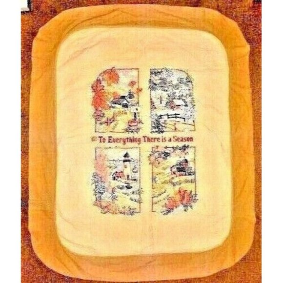 Quilted Cross-Stitch TO EVERYTHING THERE IS A SEASON Blanket Sofa Lap Beige - Picture 1 of 8